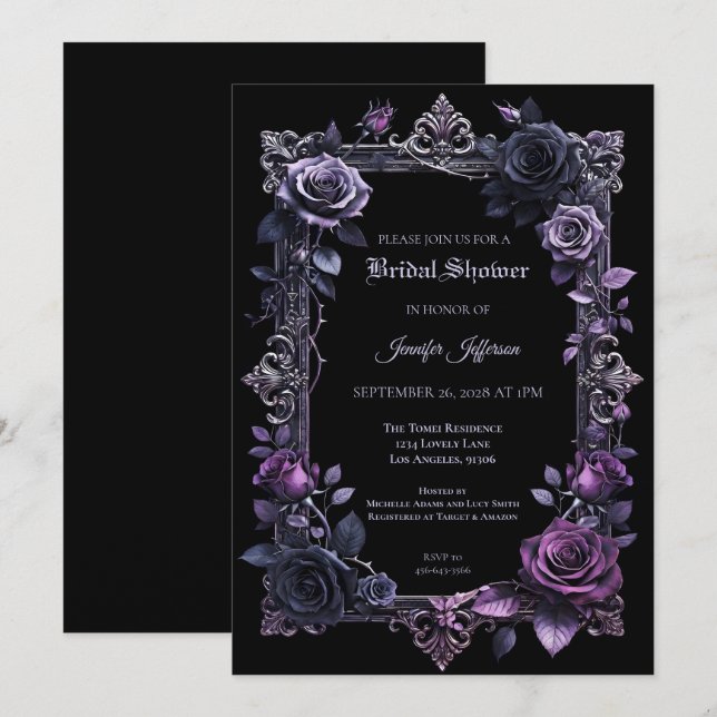 Invitation de mariage gothique floral Halloween (Devant / Derrière)