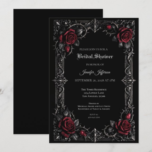 Invitation de mariage gothique floral Halloween (Devant / Derrière)