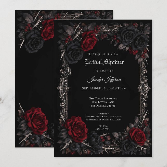 Invitation de mariage gothique floral Halloween (Devant / Derrière)