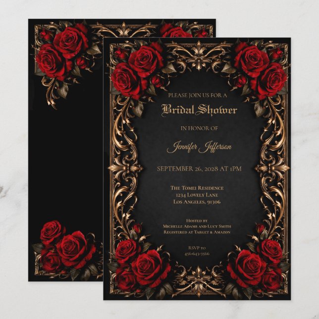 Invitation de mariage gothique floral Halloween (Devant / Derrière)