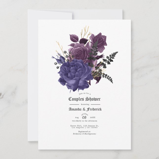 Invitation de mariage gothique florale or violet n (Devant)