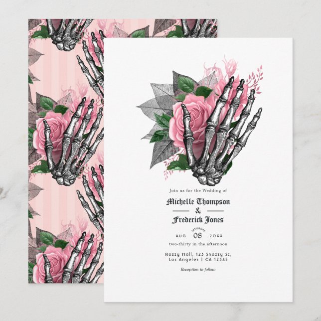 Invitation de mariage gothique florale rose avec c (Devant / Derrière)