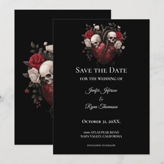 Invitation de mariage gothique Halloween à conserv (Devant / Derrière)
