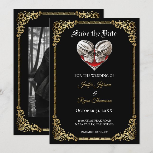 Invitation de mariage gothique Halloween à conserv (Devant / Derrière)