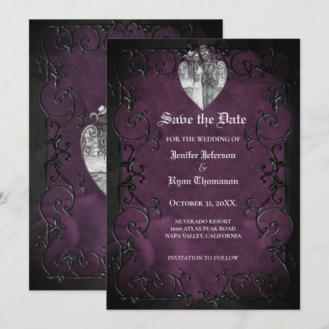 Invitation de mariage gothique Halloween à conserv (Devant / Derrière)