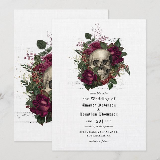 Invitation de mariage gothique Halloween Fleur de  (Devant / Derrière)
