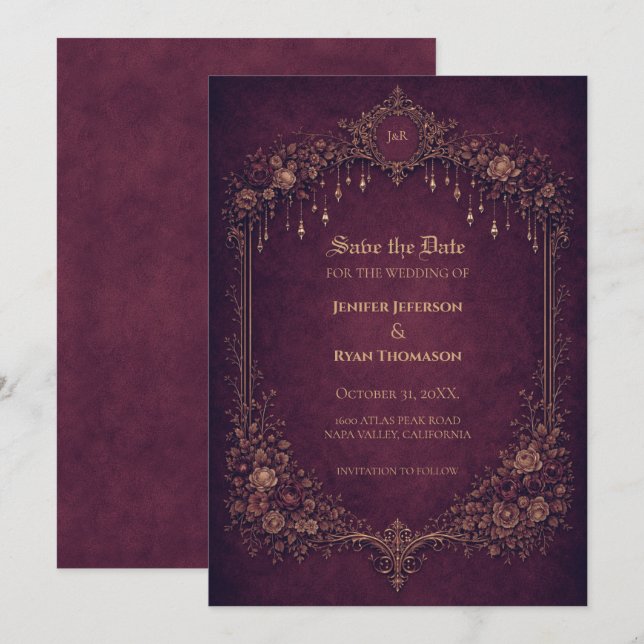 Invitation de mariage gothique Halloween pour sauv (Devant / Derrière)