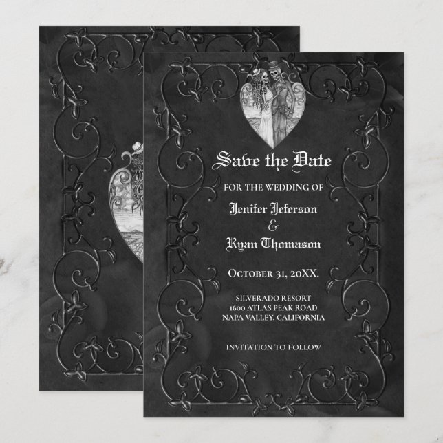 Invitation de mariage gothique Halloween pour sauv (Devant / Derrière)