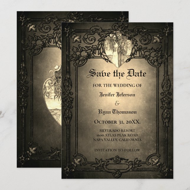 Invitation de mariage gothique Halloween pour sauv (Devant / Derrière)