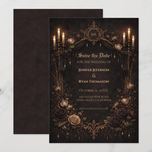 Invitation de mariage gothique Halloween pour sauv (Devant / Derrière)