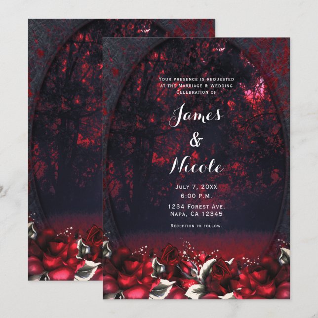 Invitation de mariage gothique Roses de la Forêt R (Devant / Derrière)