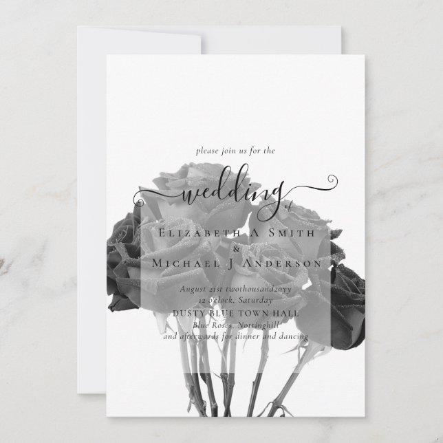 Invitation de mariage gothique Roses noires (Devant)
