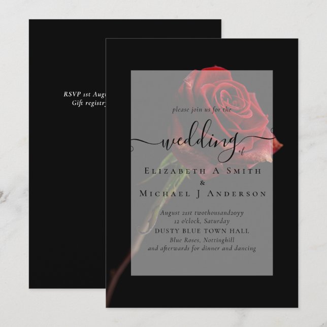 Invitation de mariage gothique roses rouges gothiq (Devant / Derrière)
