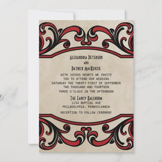 Invitation de mariage gothique rouge (Devant)