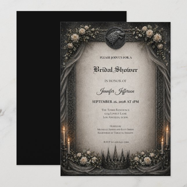 Invitation de mariage gothique sombre GOT (Devant / Derrière)