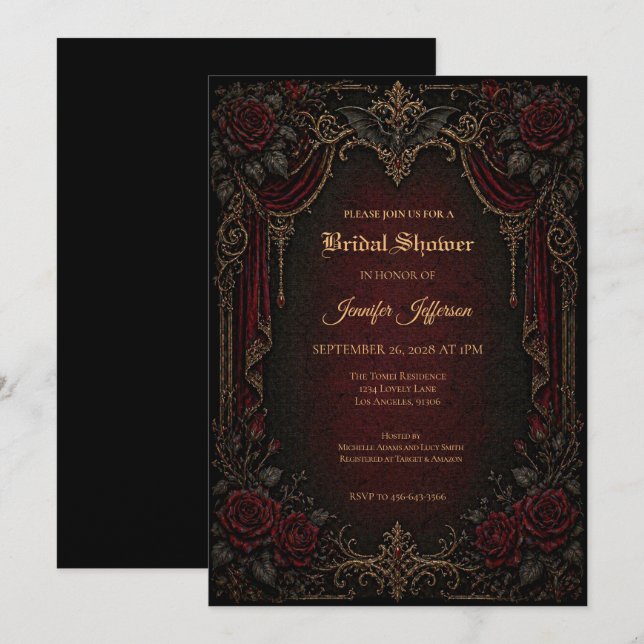 Invitation de mariage gothique vampire pour une do (Devant / Derrière)