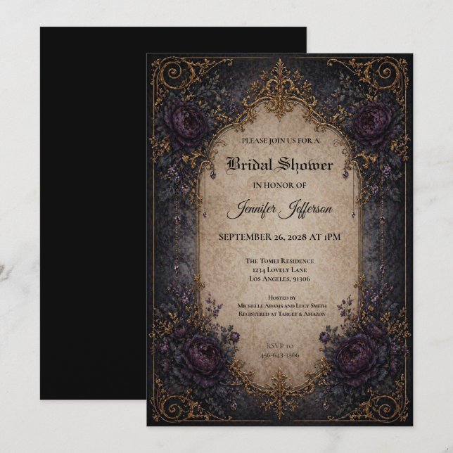 Invitation de mariage gothique vintage (Devant / Derrière)