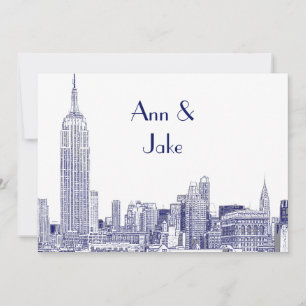 Invitation de mariage gravée 2 Bleu NYC Skyline 01