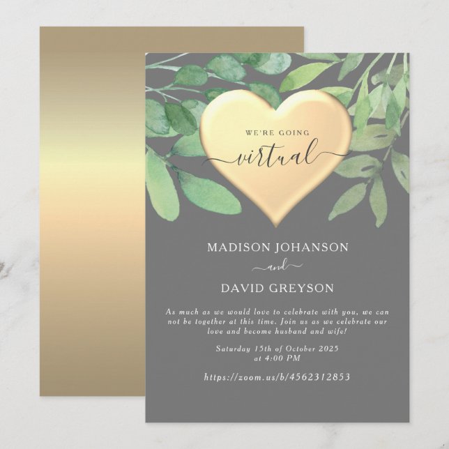Invitation de mariage Gray Zoom (Devant / Derrière)