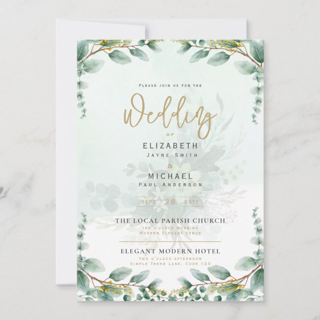 Invitation de mariage Greenery Gold PHOTO LeahG (Devant)