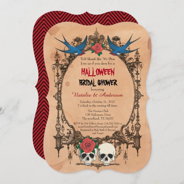 Invitation de mariage Halloween. Crânes de sucre (Devant / Derrière)