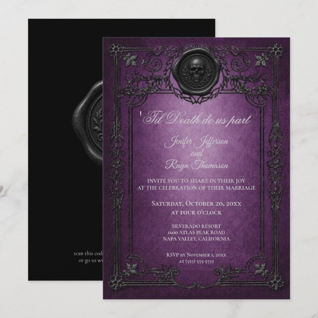 Invitation de mariage Halloween gothique vintage (Devant / Derrière)