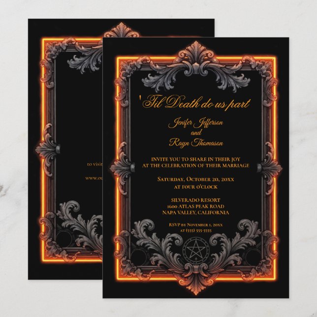Invitation de mariage Halloween gothique vintage (Devant / Derrière)