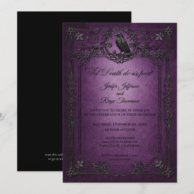 Invitation de mariage Halloween gothique vintage (Devant / Derrière)