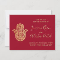 Invitation de mariage Hamsa Henna Or Rouge Desi