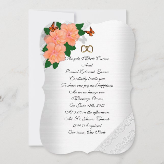 Invitation de mariage hibiscus et papillons (Devant)