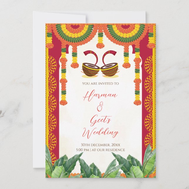 Invitation de mariage hindou | Carte de dhol tambo (Devant)