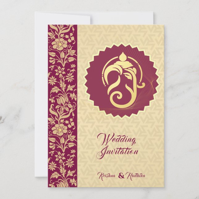 Invitation de mariage hindou Ganesha indien (Devant)