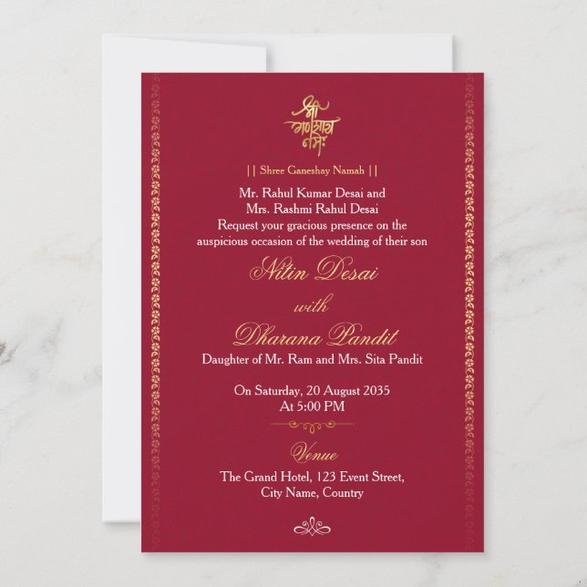 Invitation de mariage hindoue Mandala Gold (Dos)