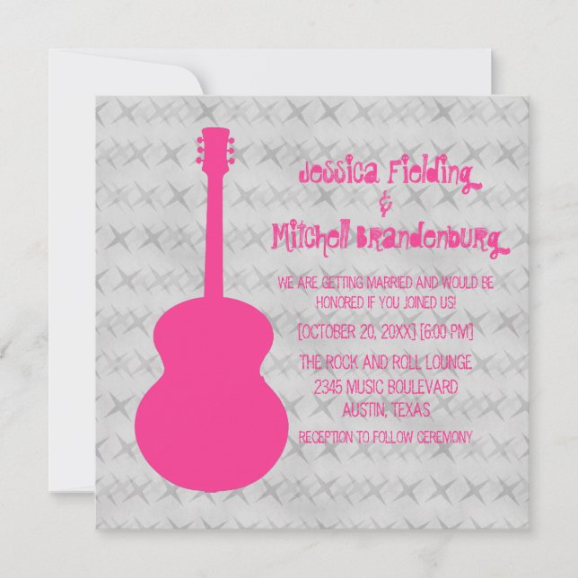 Invitation de mariage Hot Rose Guitar Grunge (Devant)