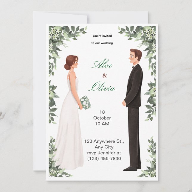 Invitation de mariage illustrée élégante (Devant)