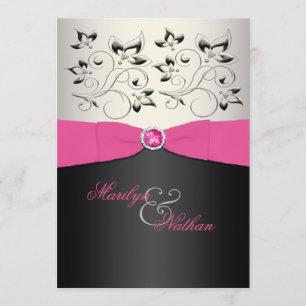 Invitation de mariage IMPRIMÉE RIBBON rose, noir, 