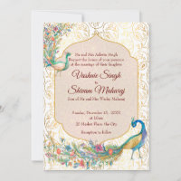 Invitation de mariage indien à motif arabe de paon