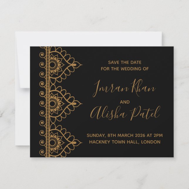 Invitation de mariage indien Desi au henné doré (Devant)