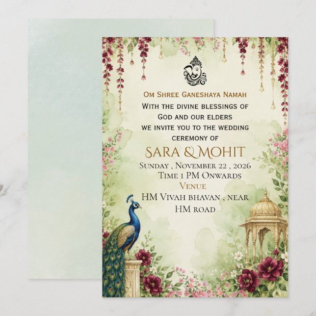 Invitation de mariage indien élégante (Devant / Derrière)