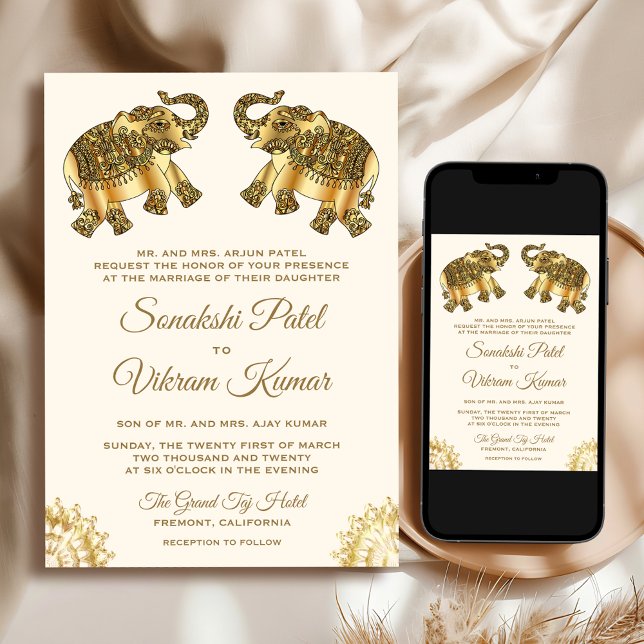 Invitation de mariage indien élégants éléphants Cr (Créateur téléchargé)