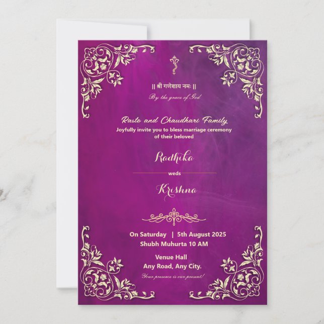 Invitation de mariage indien Ganesha hindou (Devant)