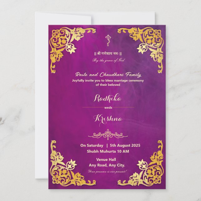Invitation de mariage indien Ganesha hindou (Devant)