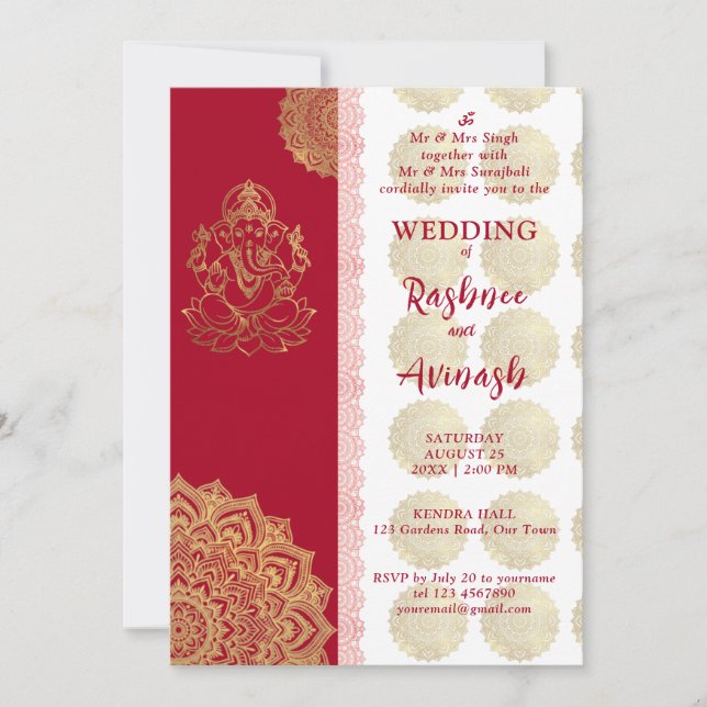 Invitation de mariage indien Ganesha Mandala (Devant)