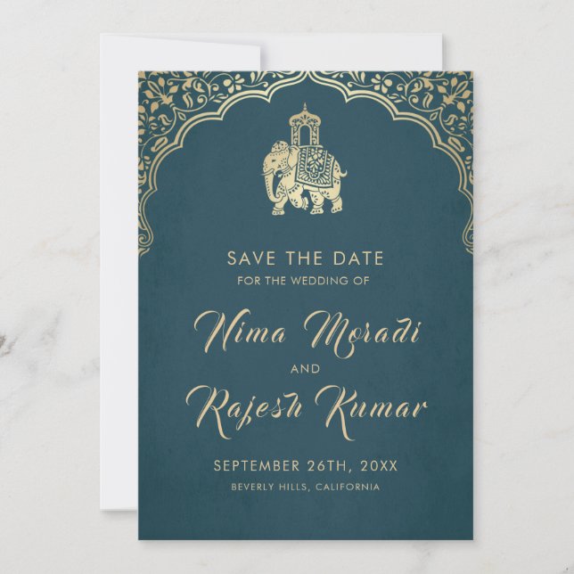 Invitation de mariage indien Ganesha or Save The D (Devant)