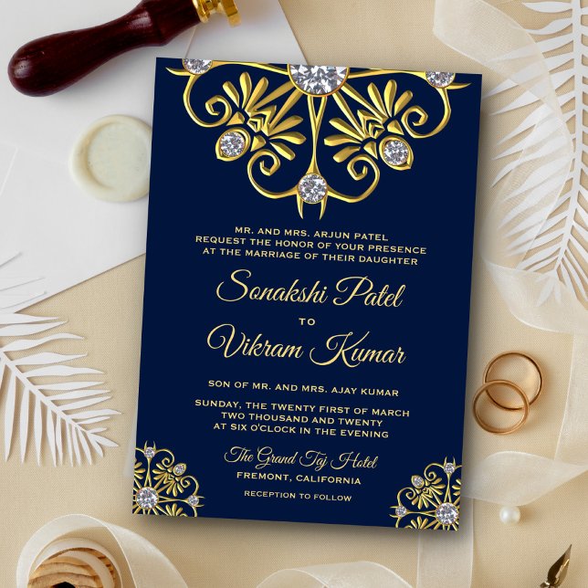 Invitation de mariage indien mandala diamant or bl (Créateur téléchargé)