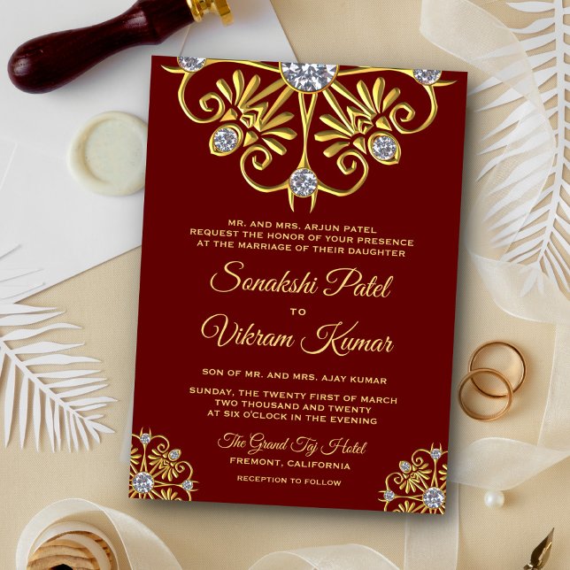 Invitation de mariage indien Mandala diamant or ro (Créateur téléchargé)