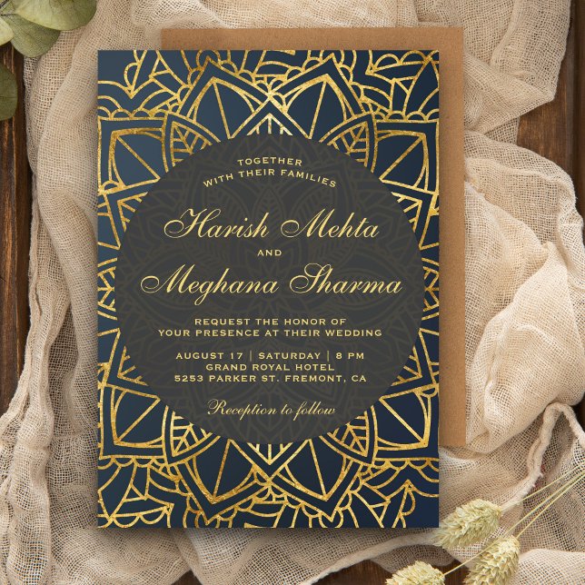 Invitation de mariage indien mandala en faux or mo (Créateur téléchargé)