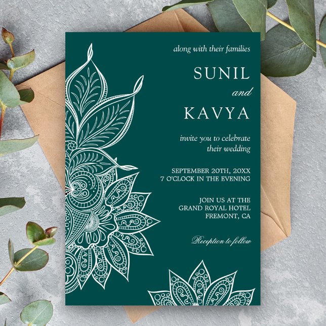 Invitation de mariage indien Mehendi Henna Vert de (Créateur téléchargé)