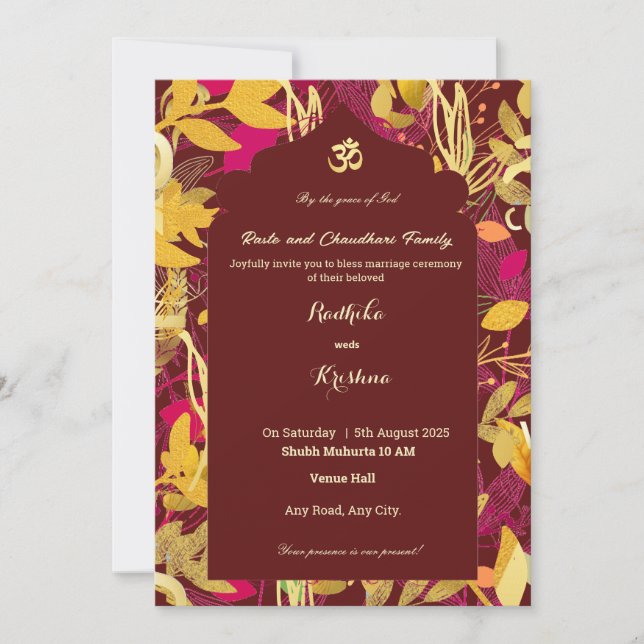 Invitation de mariage indien moderne et vibrant (Devant)