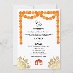 Invitation de mariage indien moderne unique
